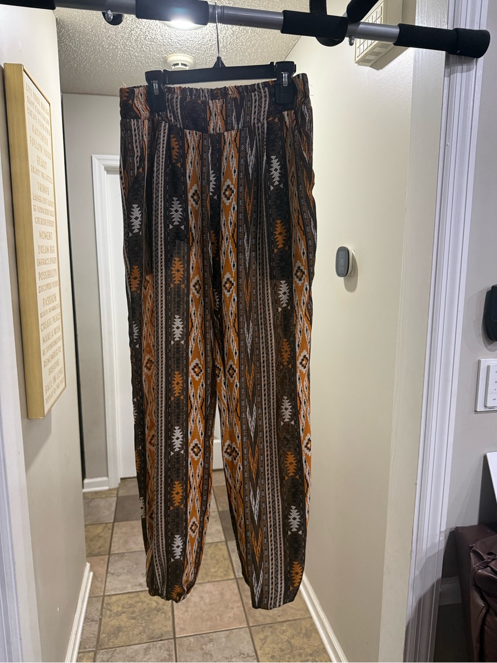 leshop Brown, Mustard & Cream Tribal Print Elastic Waist Pants
